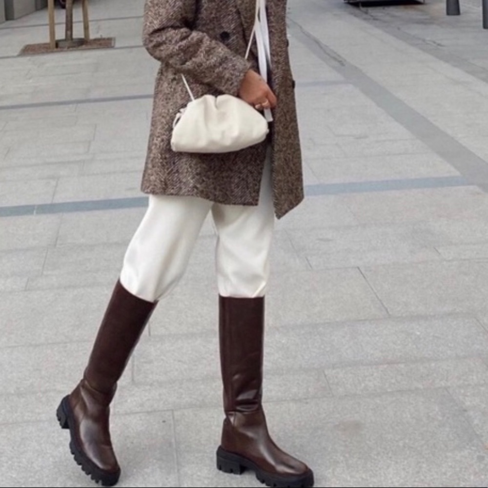 Zara| Brown Leather Tall Lug Boots